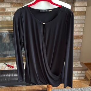 Ivanka Trump Black Asymmetrical Mock Wrap Blouse